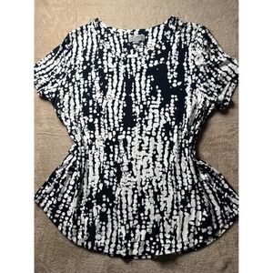 JM‎ Collection Petite XL Top Black White Abstract Dotted Print Blouse Basics